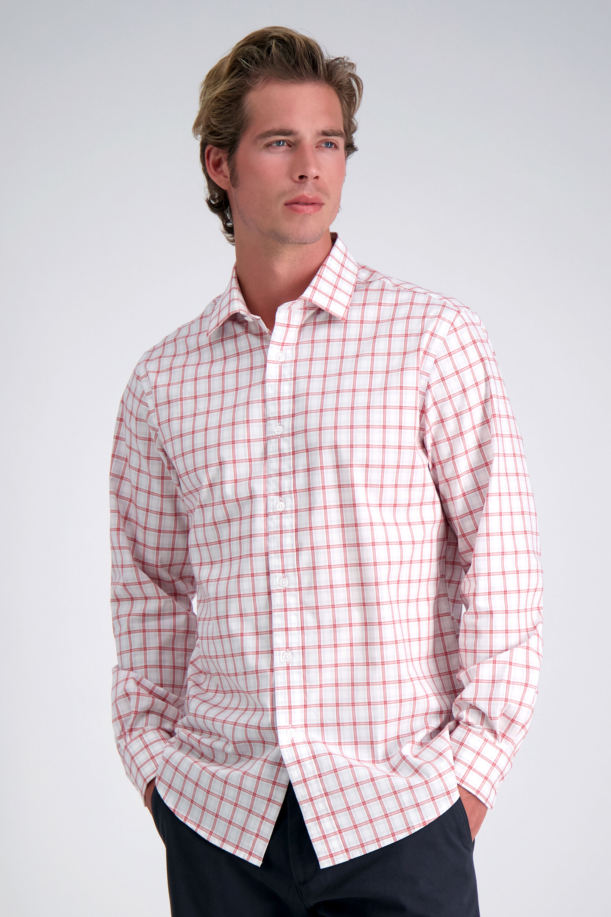 Premium Comfort Dress Shirt Light Grey Plaid