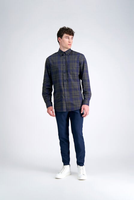 Long Sleeve Brushed Cotton Plaid Shirt, Taupe view# 3