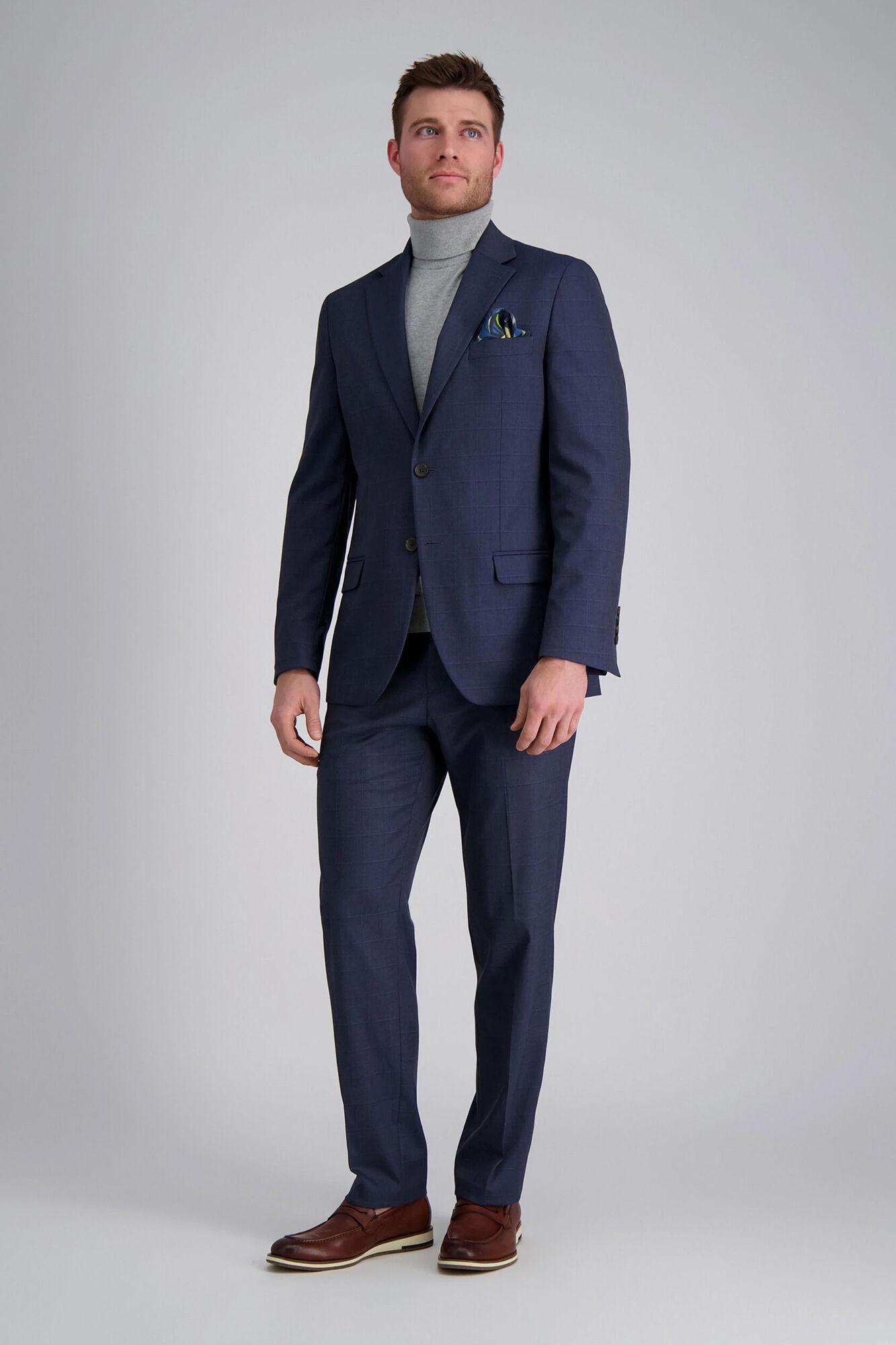 J.M. Haggar Windowpane Suit Jacket Blue Htr (HZ70198 Clothing Suits) photo