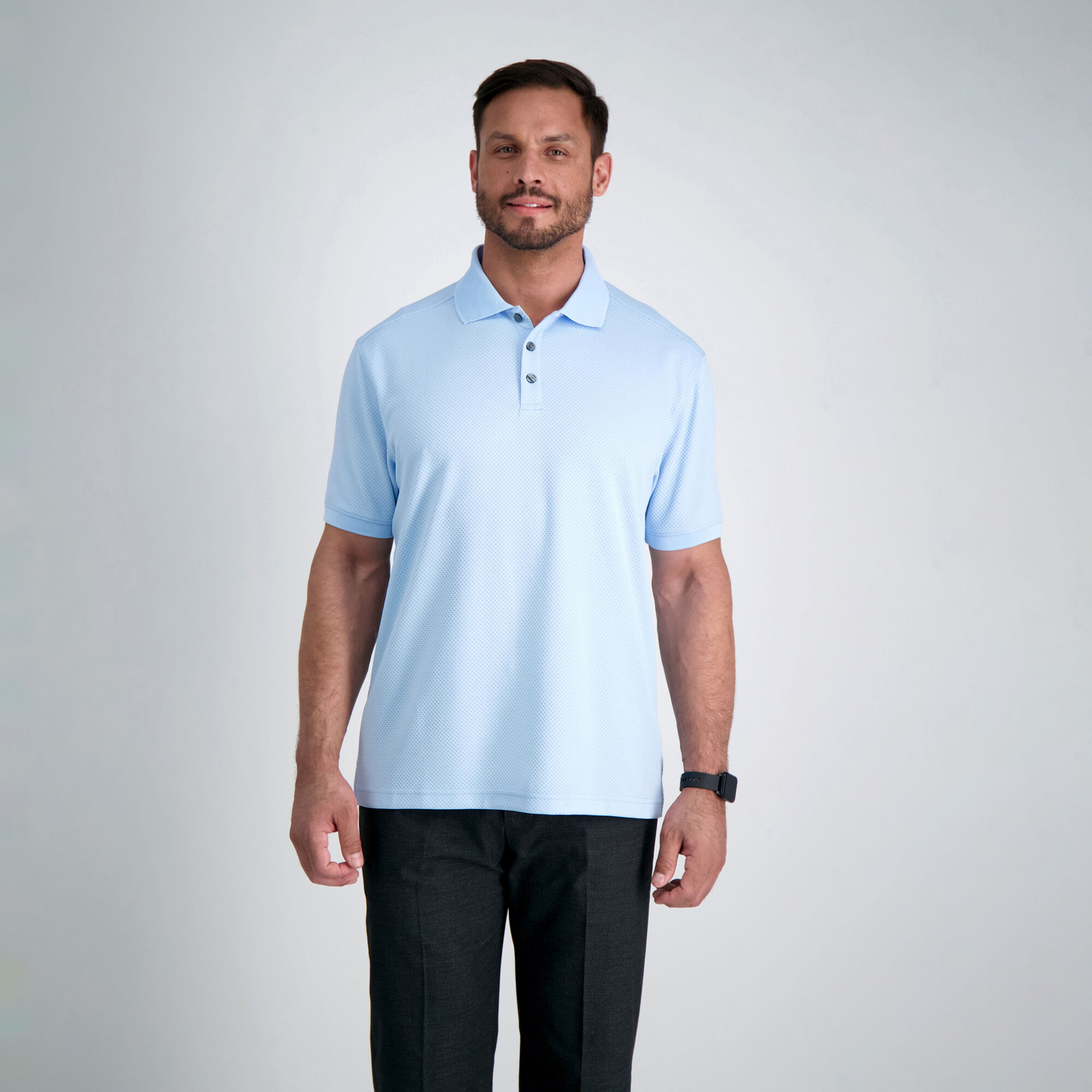 Haggar Cool 18 Pro Waffle Textured Golf Polo Cashmere Blue (028476) photo