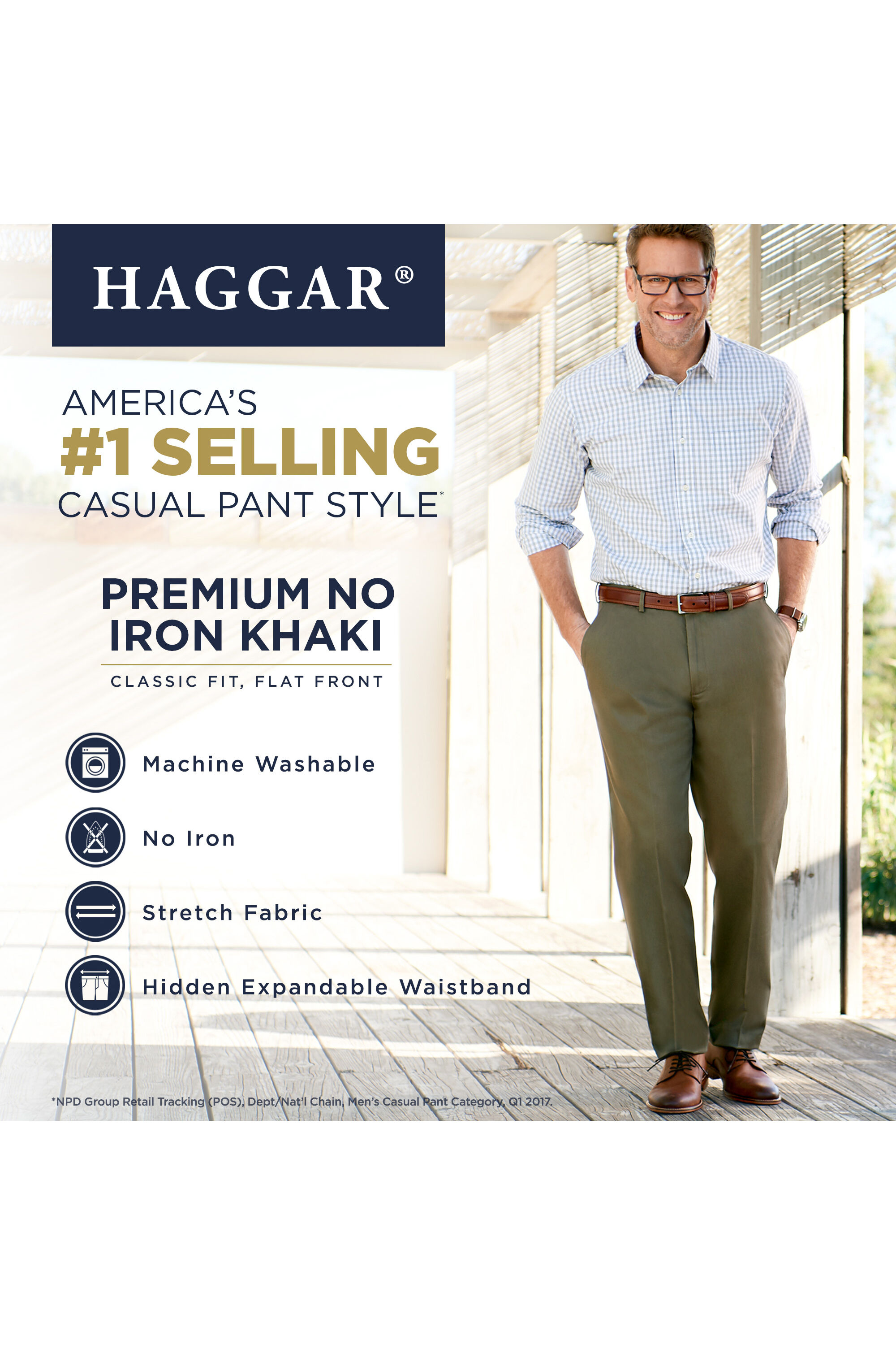 Haggar Men's Iron Free Premium Khaki Straight Fit Flat Front Flex Waist Casual  Pant Sand 30 x 30 at Amazon Men's Clothing store