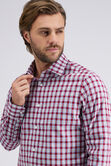 Premium Comfort Dress Shirt - White and Red Plaid, Navy view# 3