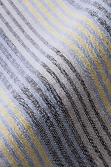 Short Sleeve Linen Stripe Camp Shirt, Yellow view# 5