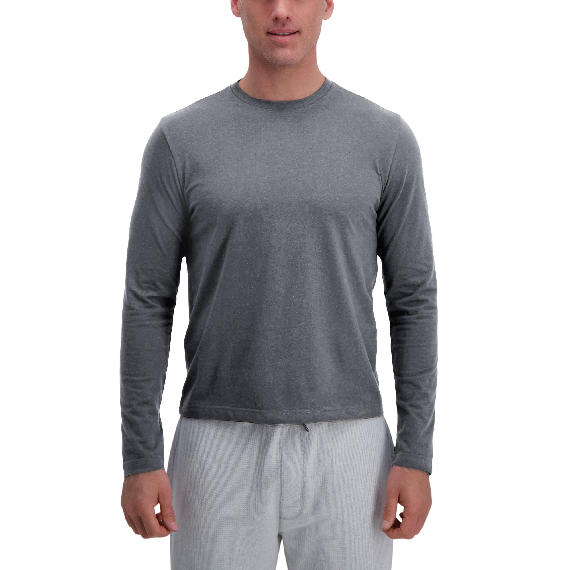 Haggar Jaspe Long Sleeve Crewneck Tee Med Grey (UE70008 Clothing Shirts & Tops) photo