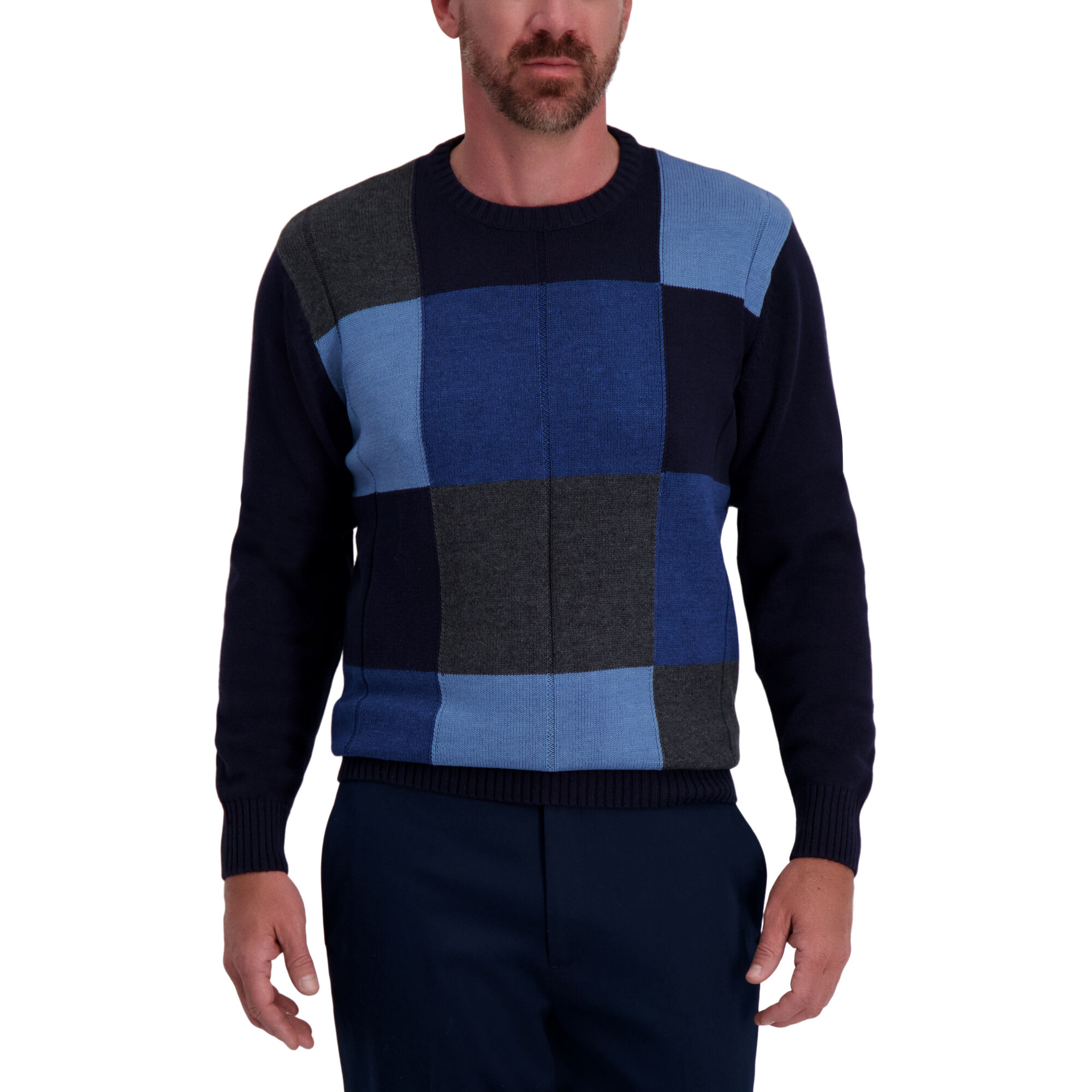 Haggar Color Block Crewneck Sweater Navy (HGHF9S6050) photo