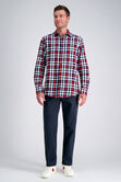 Long Sleeve Flannel Plaid Shirt, Red view# 3