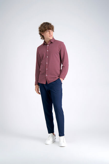 Long Sleeve Pique Shirt - Geo Ditsy, Heather Burgundy view# 3