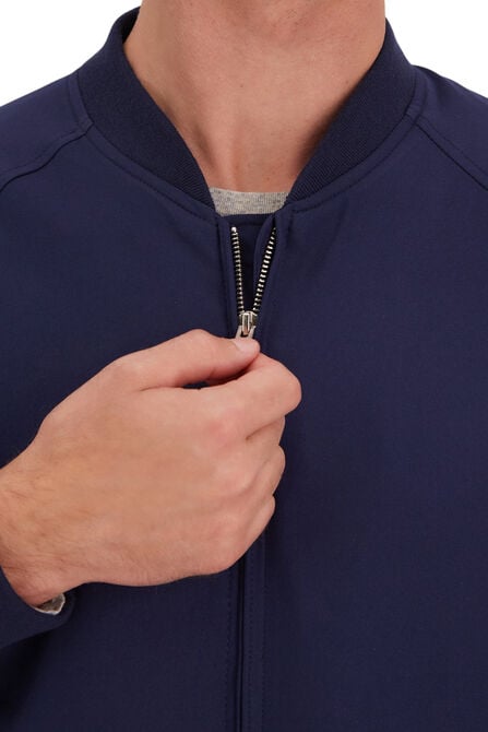 Stretch Gabardine Solid Full-Zip Bomber Jacket, Navy view# 4