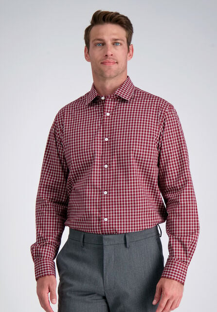 Premium Comfort Dress Shirt -  Dark Red Check, Red