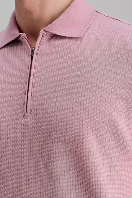 Premium Comfort Quarter Zip Jacquard Polo, Pink view# 2
