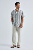 Short Sleeve Linen Stripe Camp Shirt, Pink view# 3