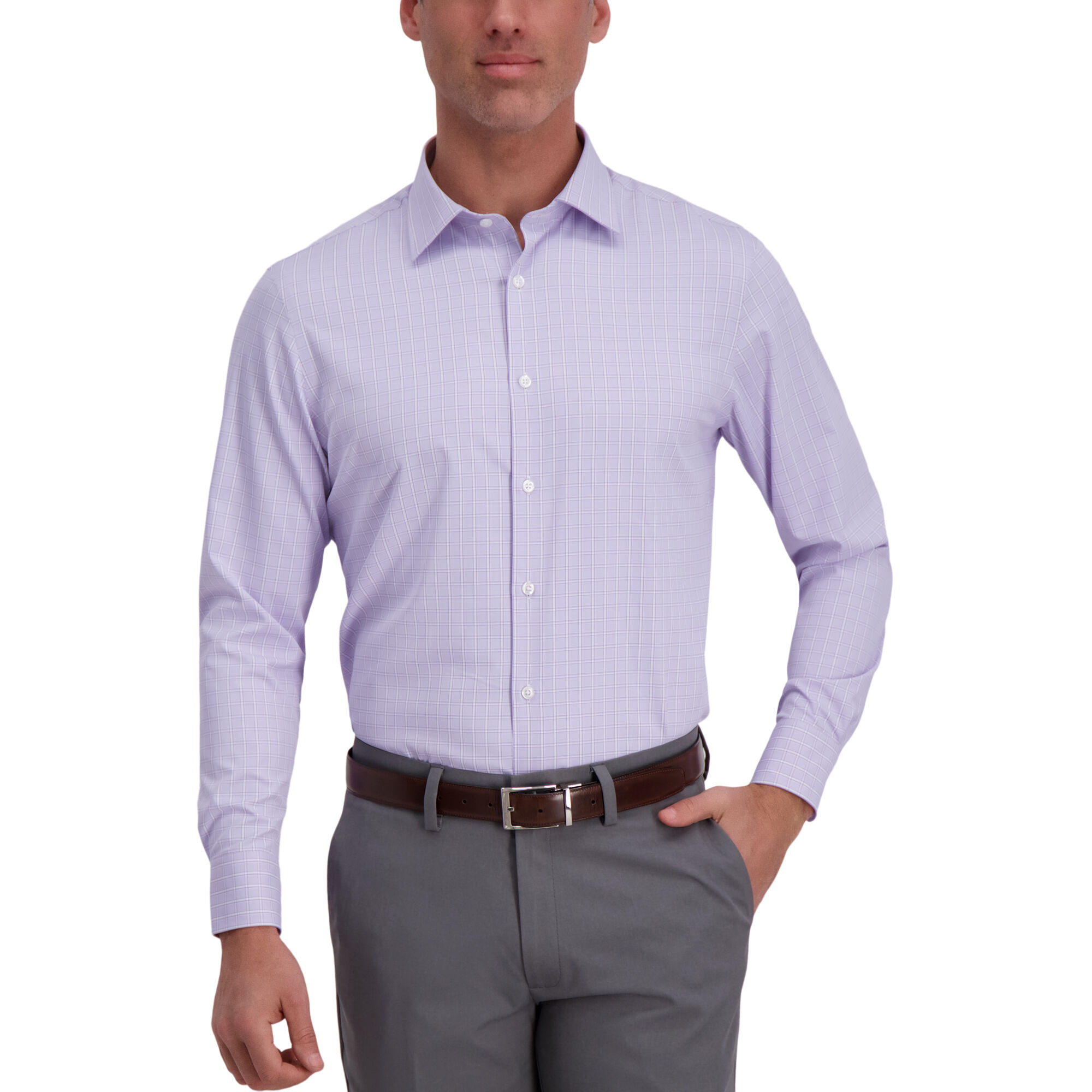 J.M. Haggar Tech Performance Dress Shirt - Windowpane Purple (HAT002HT284 Clothing Shirts & Tops) photo