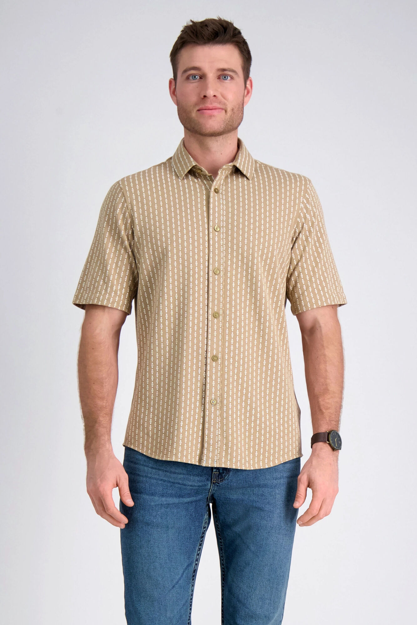 Haggar Pique Button Shirt Khaki (HW00533 Clothing Shirts & Tops) photo