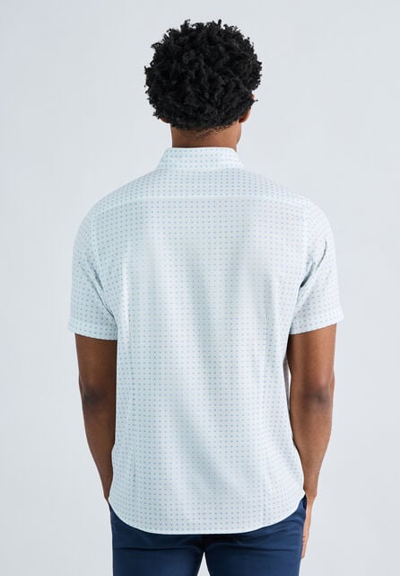 Short Sleeve Seersucker Performance Button-Down Shirt, Lt Blue