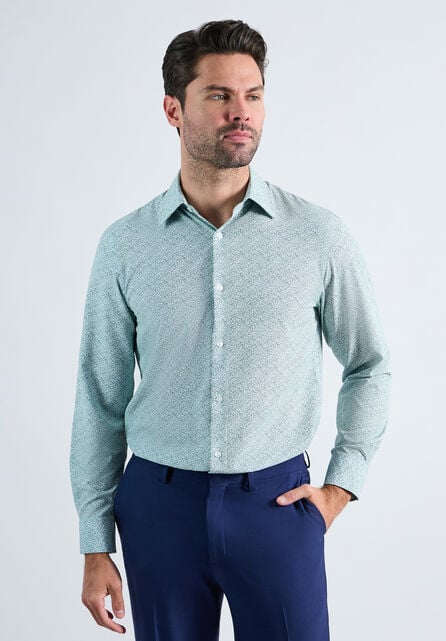 Smart Wash&reg; Dress Shirt - Forest Floral Print, Medium Green