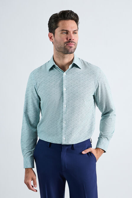 Smart Wash&reg; Dress Shirt - Forest Floral Print, Medium Green view# 1