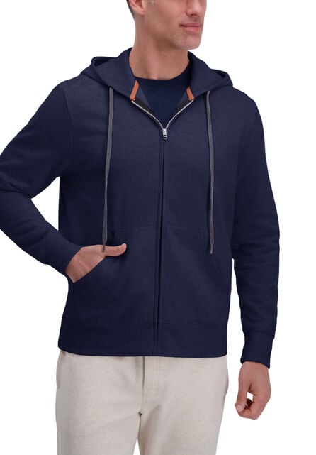Full Zip Solid Fleece Hoodie Sweatshirt, Dark Navy