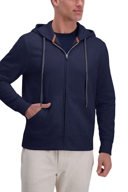 Full Zip Solid Fleece Hoodie Sweatshirt, Dark Navy view# 1