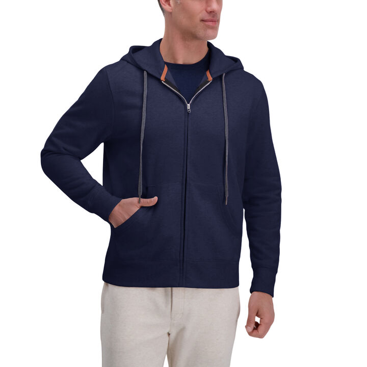 Full Zip Solid Fleece Hoodie Sweatshirt, Dark Navy open image in new window