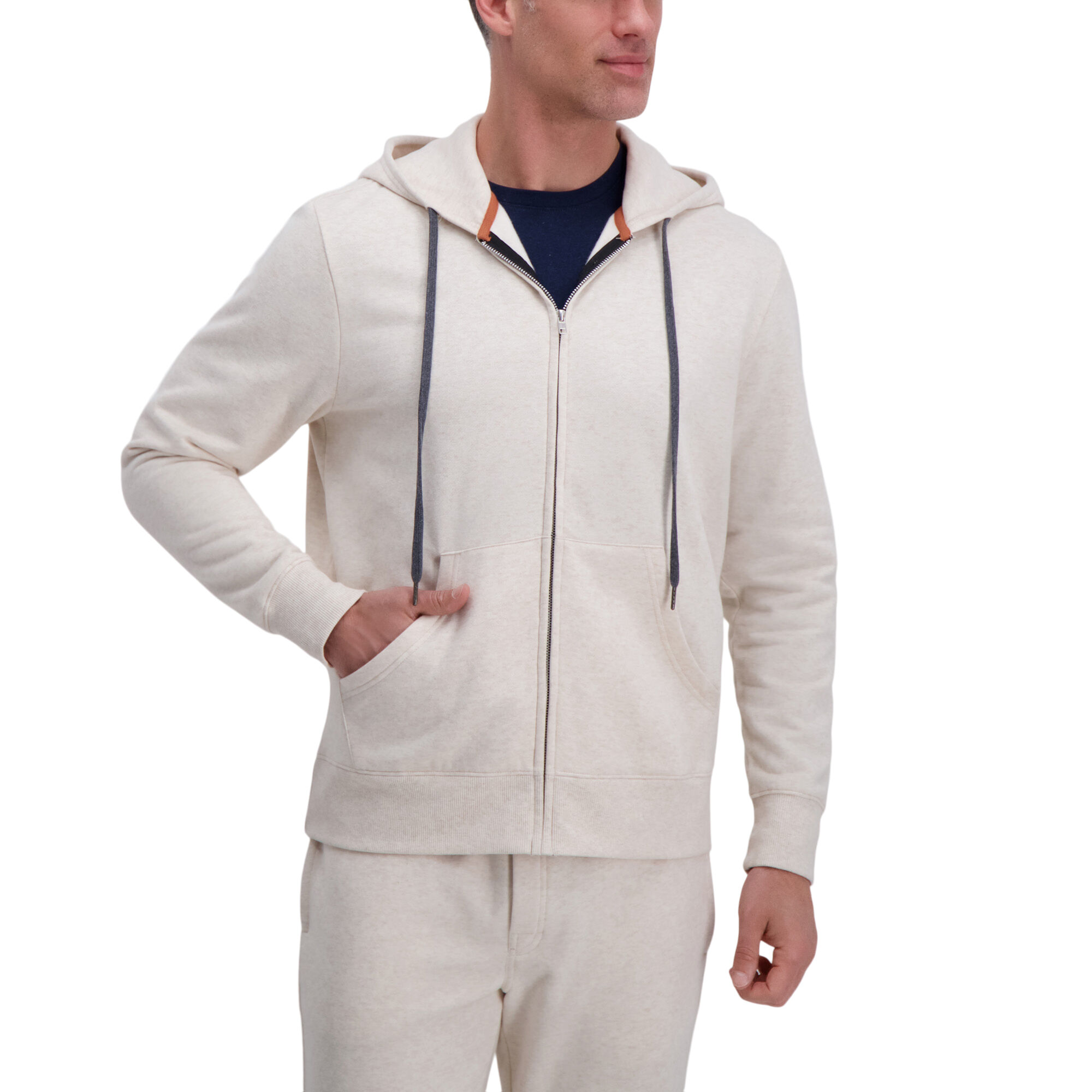 Haggar Full Zip Solid Fleece Hoodie Sweatshirt Oatmeal (UK70003 Clothing Shirts & Tops) photo