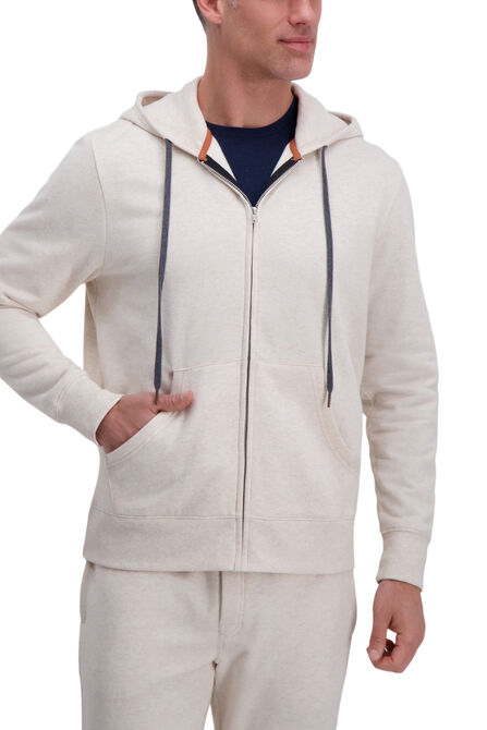 Full Zip Solid Fleece Hoodie Sweatshirt, Oatmeal view# 1