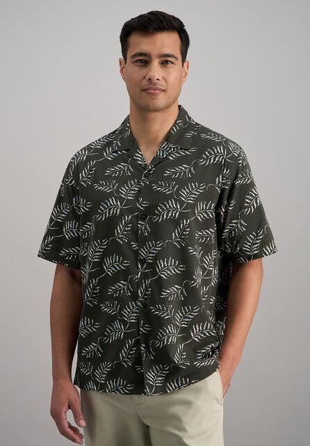 Short Sleeve Tropical Camp Shirt, Charcoal
