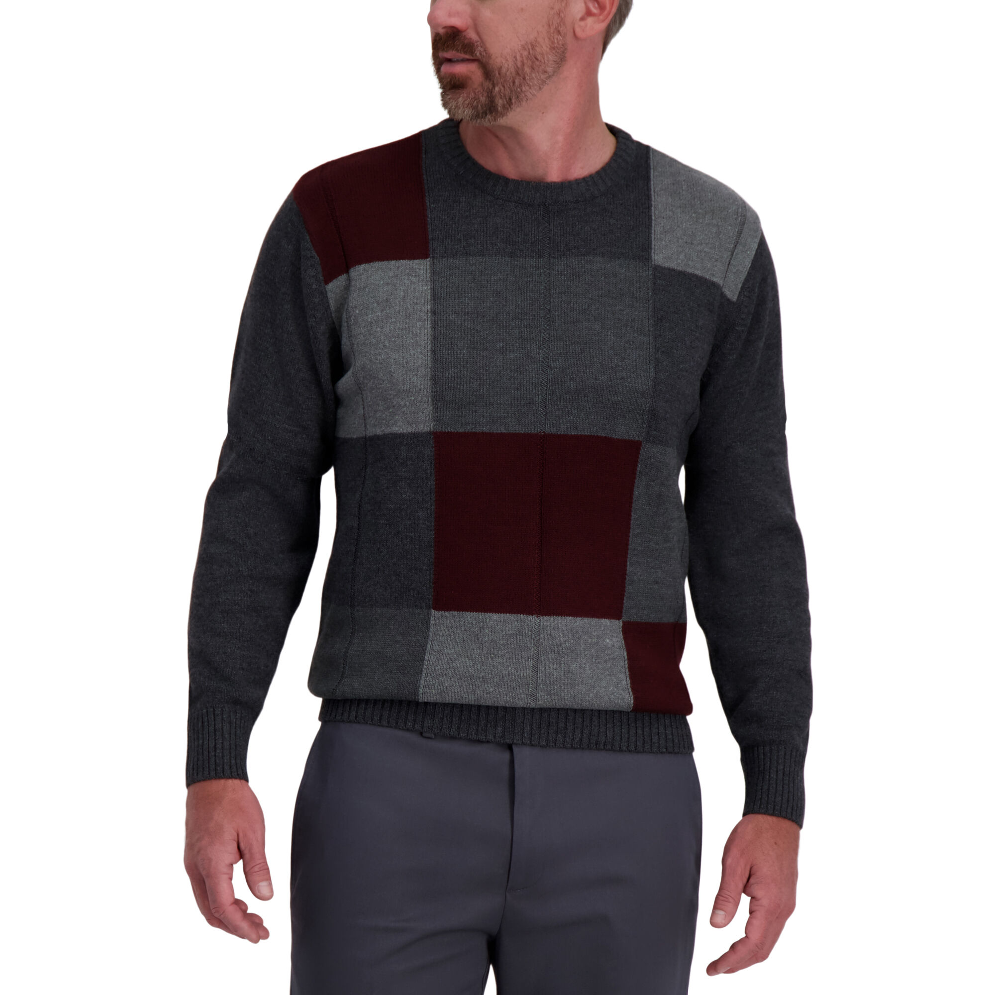 Haggar Color Block Crewneck Sweater Dark Grey (HGHF9S6050) photo