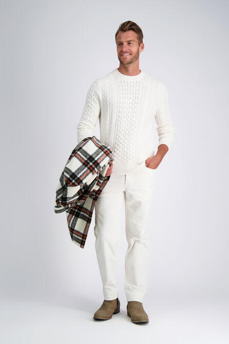 Long Sleeve Aran Cable Sweater, Winter White view# 3