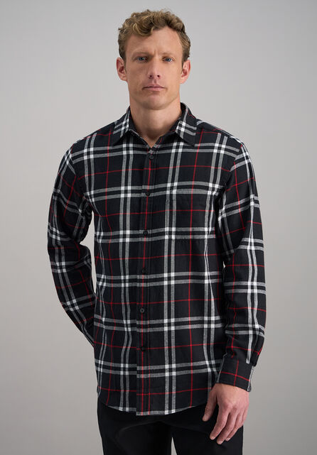 Long Sleeve Flannel Plaid Shirt, Red