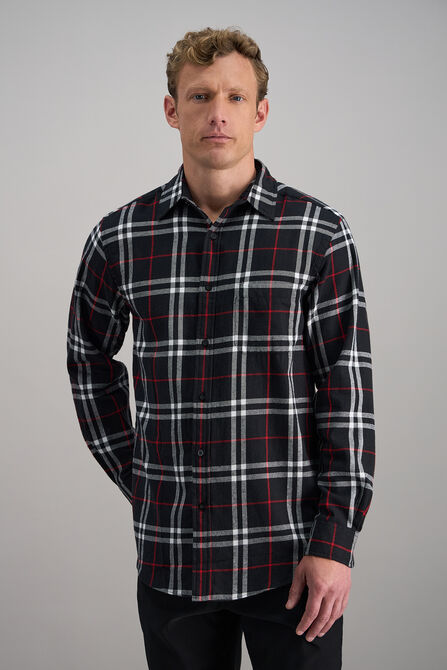 Long Sleeve Flannel Plaid Shirt, Red view# 1