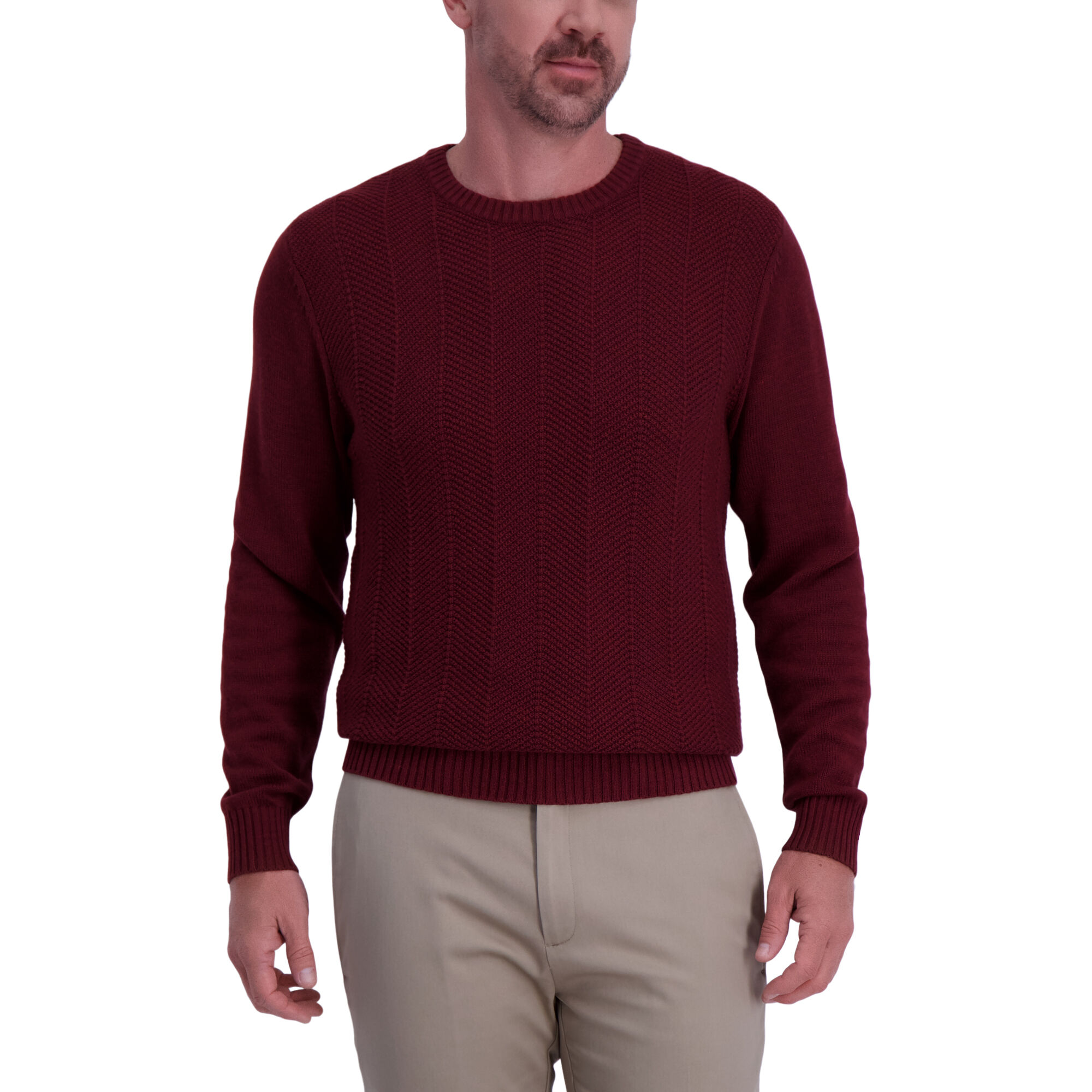 Haggar Solid Texture Crewneck Sweater Sangria (HGHF9S6075) photo