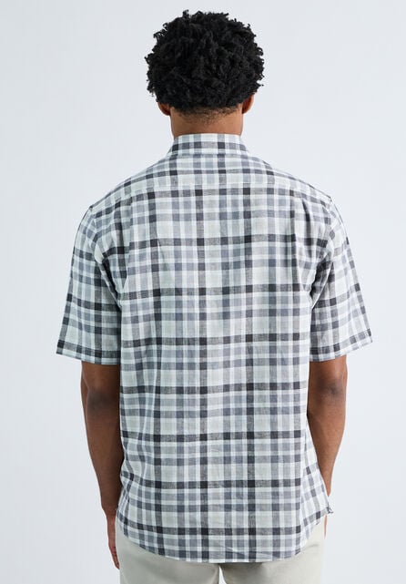Short Sleeve Button-Down Linen Shirt, Dark Grey