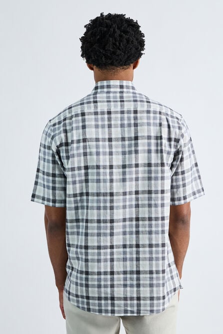 Short Sleeve Button-Down Linen Shirt, Dark Grey view# 2