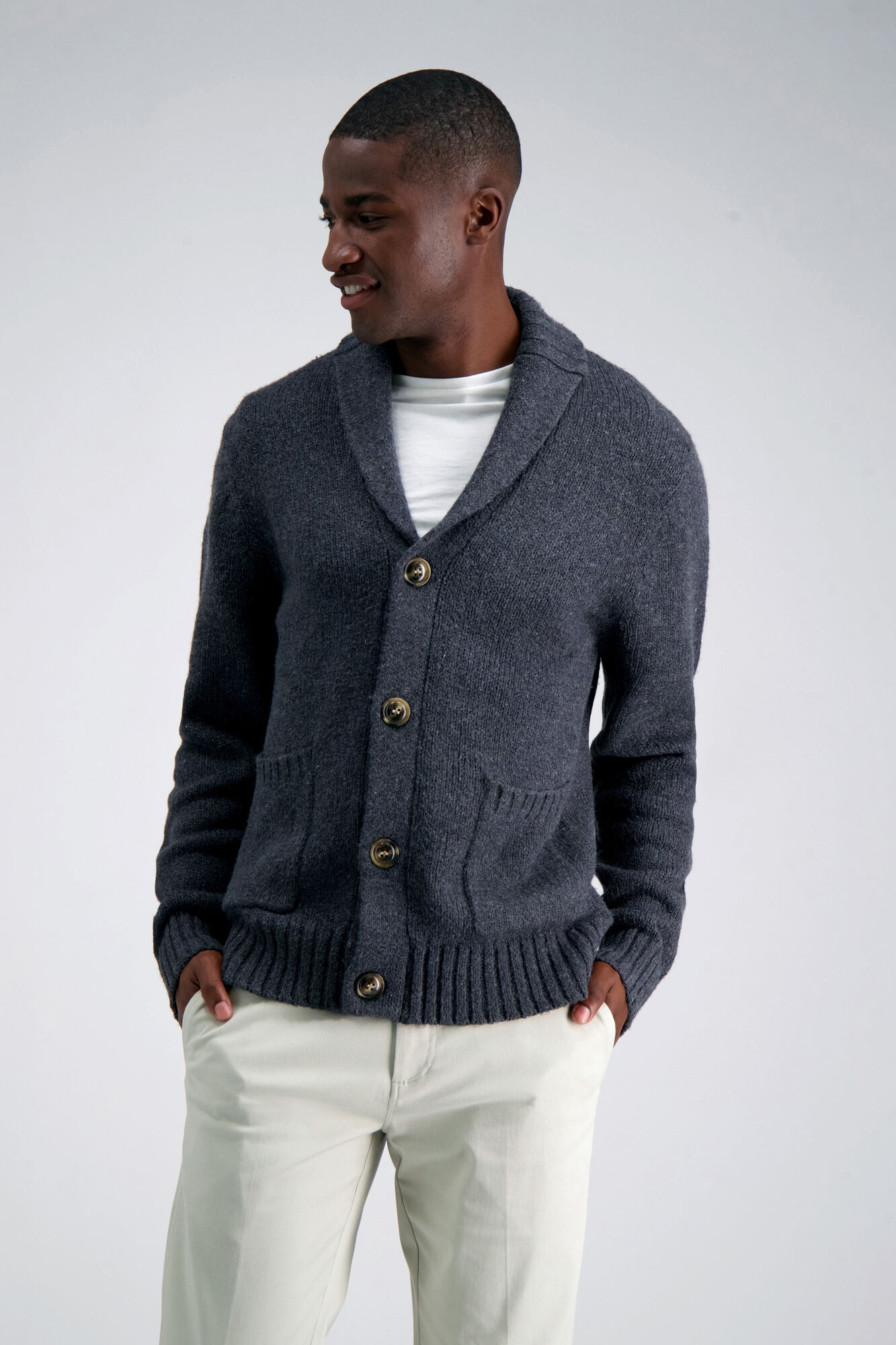 Haggar Long Sleeve Cardigan Sweater Charcoal Htr (HF10176 Clothing Shirts & Tops) photo