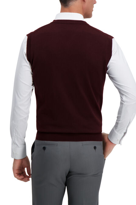 V-Neck Basic Sweater Vest, Dark Red view# 2