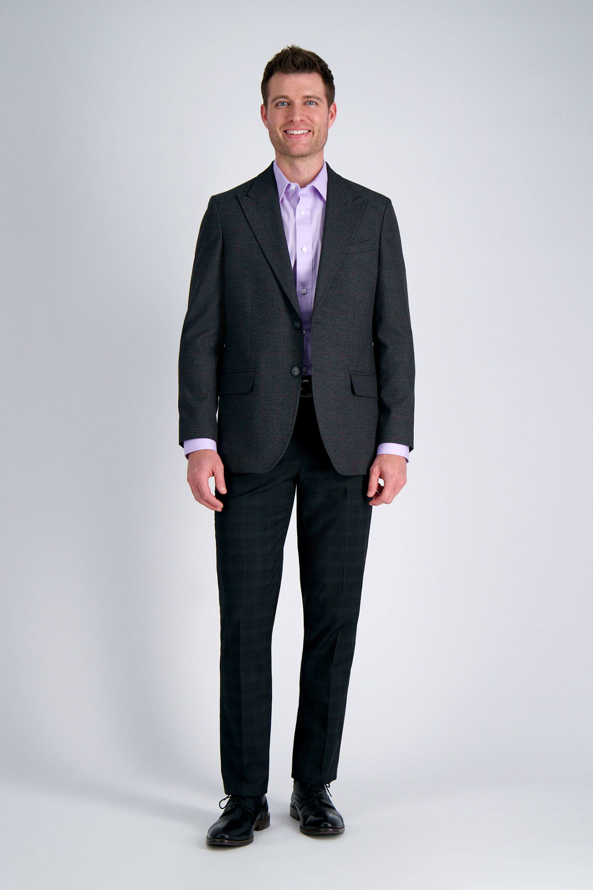 Black suit lilac shirt shop