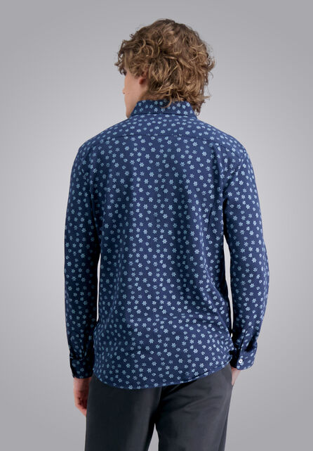 Long Sleeve Floral Pique Shirt, Navy