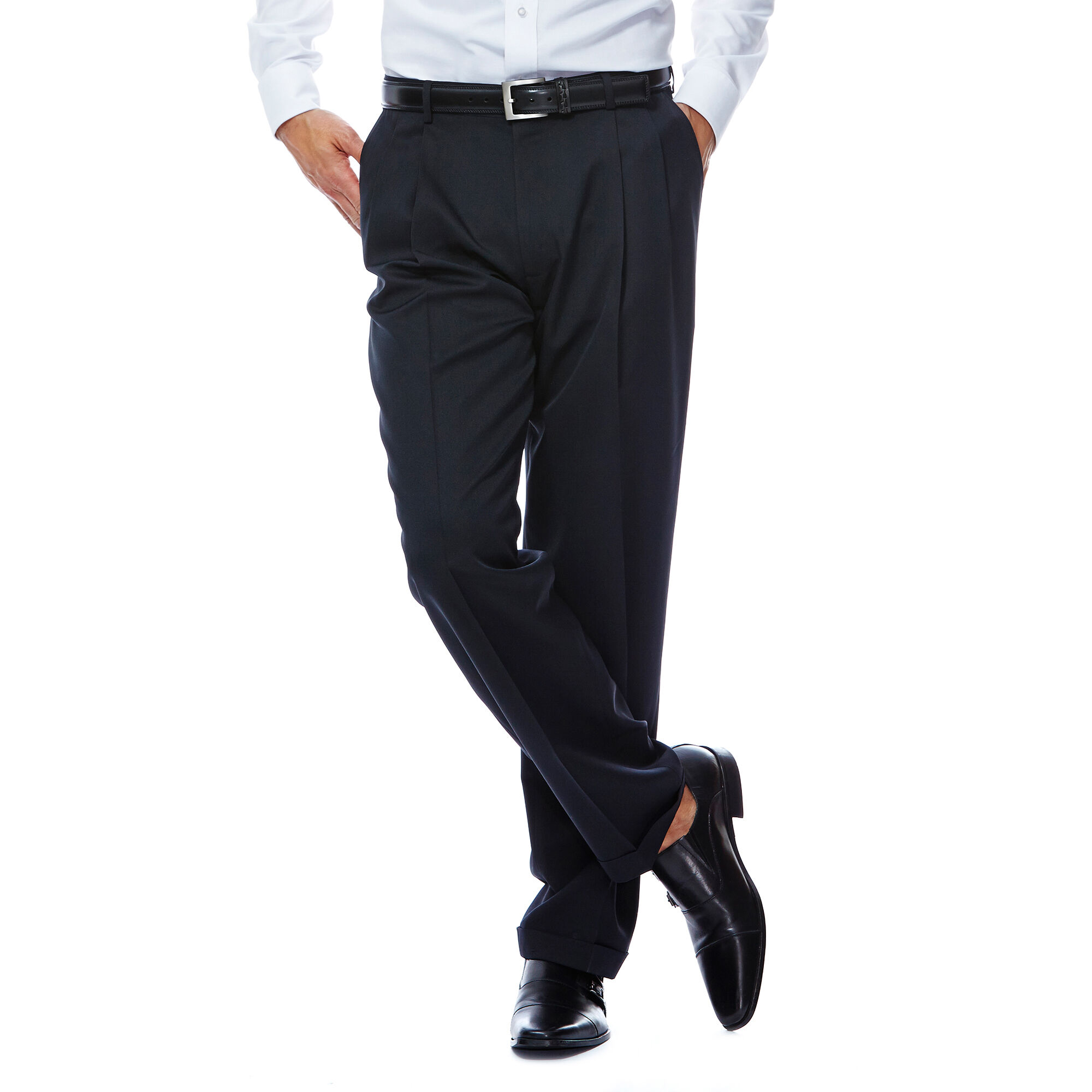 Haggar Mens Two Tone Herringbone Expandable Waist Pleat Front Dress Pant