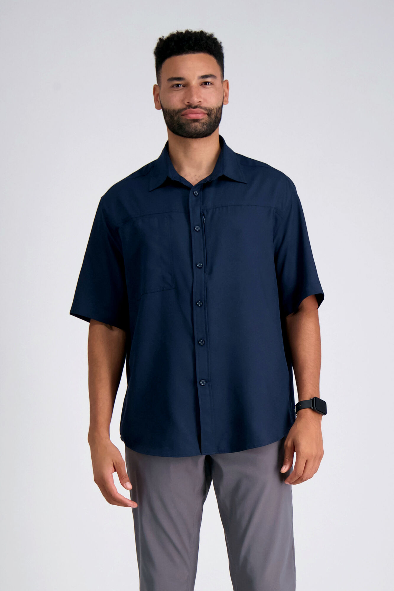Haggar Dobby Button Down Shirt Navy (HW00504 Clothing Shirts & Tops) photo