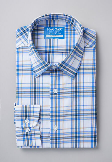 Smart Wash&trade; Dress Shirt - White &amp; Blue Plaid, Chinchilla
