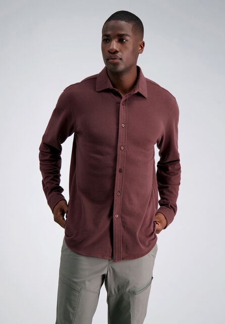 Long Sleeve Pique Shirt, Heather Burgundy