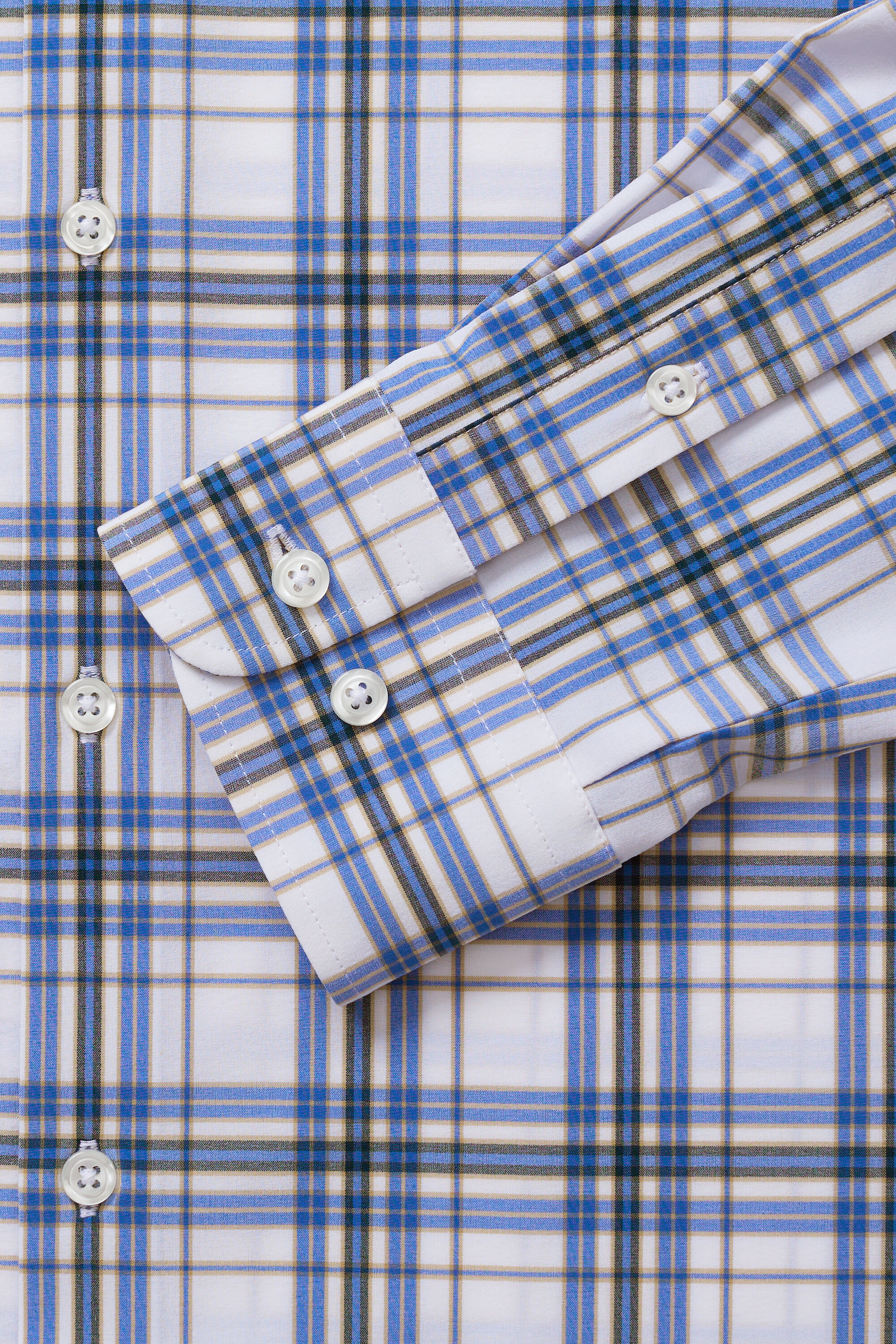 Smart Wash Dress Shirt White Blue Plaid