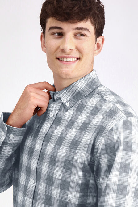 Long Sleeve Brushed Cotton Plaid Shirt, Heather Grey view# 4
