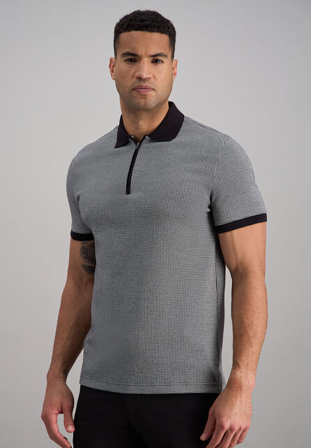 Premium Comfort Quarter Zip Houndstooth Polo, Black
