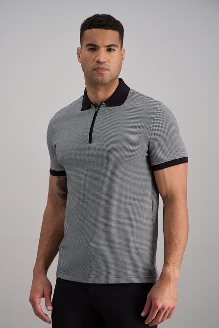 Premium Comfort Quarter Zip Houndstooth Polo, Black view# 1