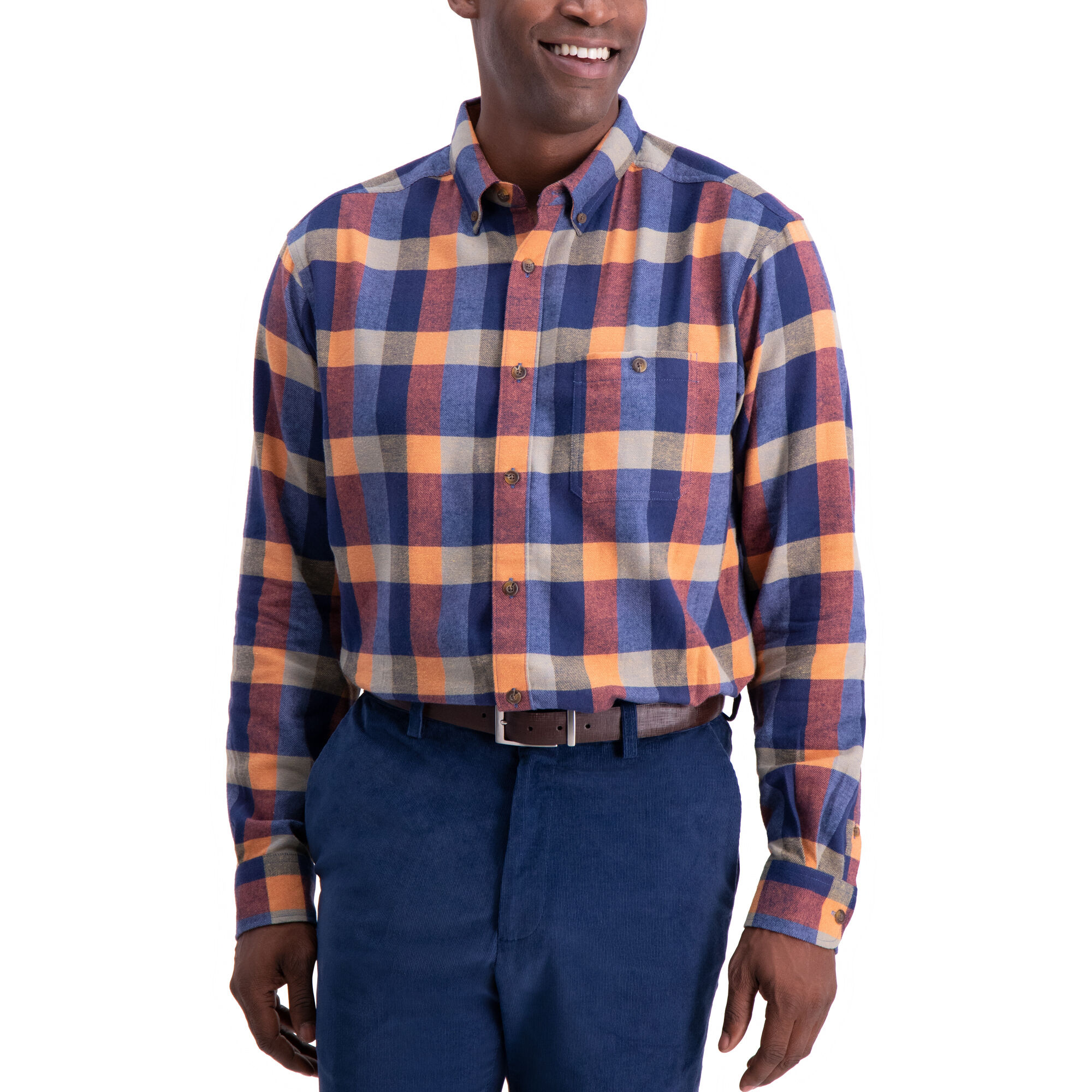 Haggar Buffalo Plaid Shirt Peacoat (037508) photo