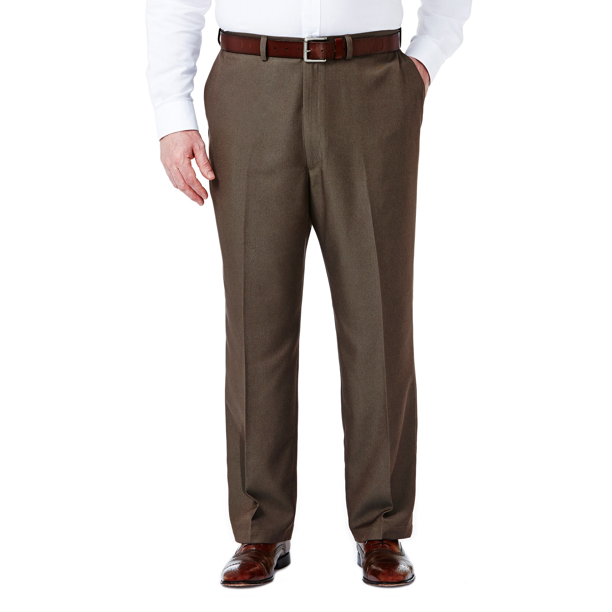 Haggar Big & Tall Cool 18 Heather Solid Pant Heather Brown (41714276486 Clothing Pants) photo