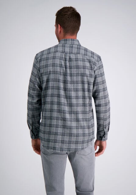 Long Flannel Plaid Shirt, Med Grey