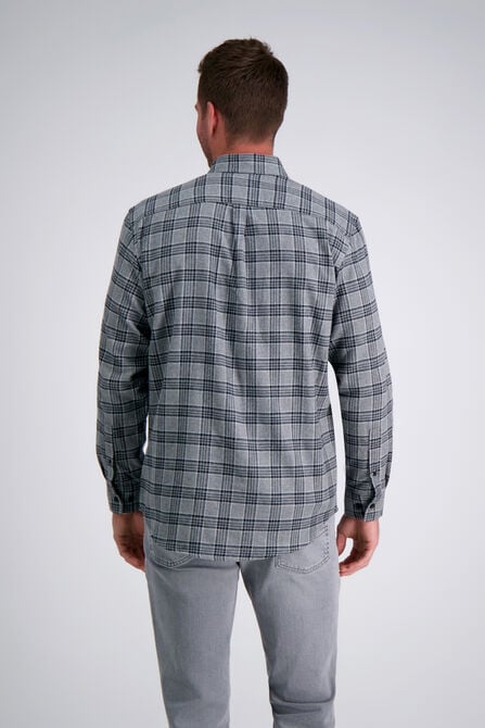 Long Flannel Plaid Shirt, Medium Grey view# 2