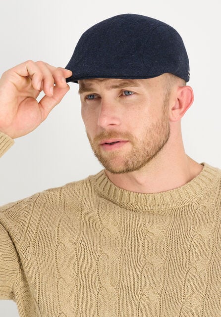 Brushed Herringbone Center Seam Flat Cap, BLUE